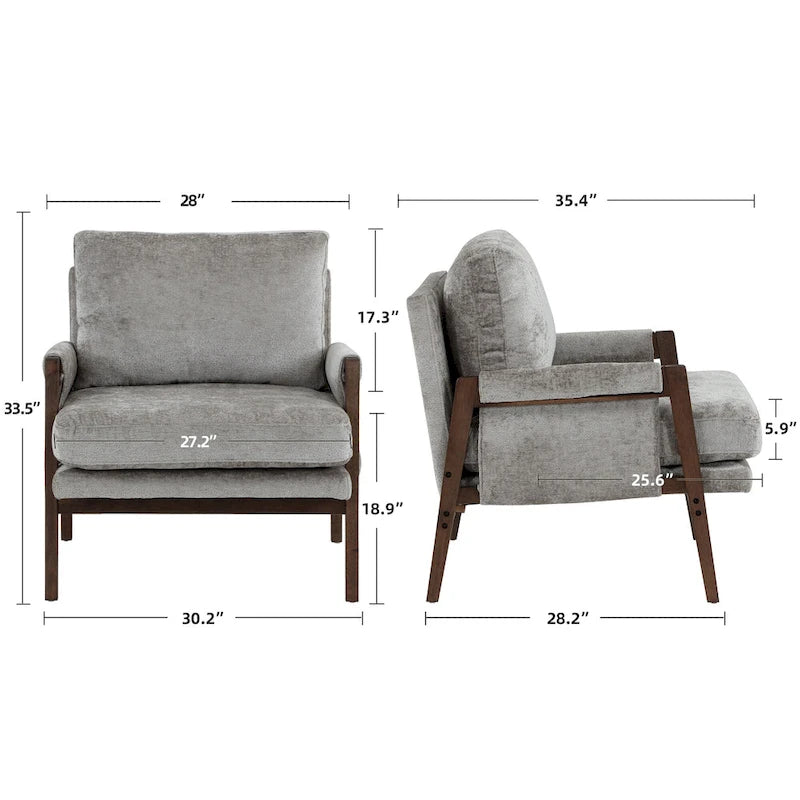 Fauteuil d'appoint décontracté en chenille, style moderne du milieu du siècle, 30 W