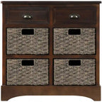 Meuble de rangement avec deux tiroirs et quatre paniers classiques en rotin