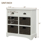 Meuble de rangement avec deux tiroirs et quatre paniers classiques en rotin