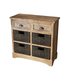 Meuble de rangement avec deux tiroirs et quatre paniers classiques en rotin