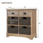 Meuble de rangement avec deux tiroirs et quatre paniers classiques en rotin