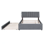 Lit plate-forme capitonné taille complète en tissu polaire avec lit gigogne