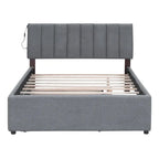 Lit plate-forme capitonné taille complète en tissu polaire avec lit gigogne