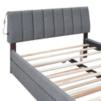 Lit plate-forme capitonné taille complète en tissu polaire avec lit gigogne
