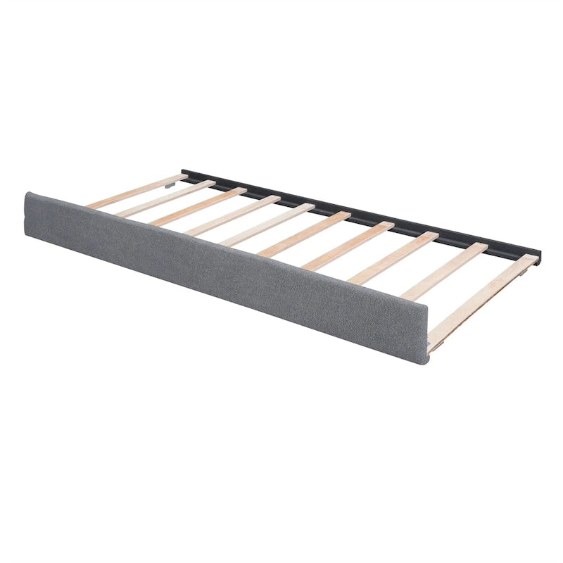 Lit plate-forme capitonné taille complète en tissu polaire avec lit gigogne