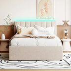 Lit plate-forme capitonné taille complète en tissu polaire avec lit gigogne