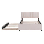 Lit plate-forme capitonné taille complète en tissu polaire avec lit gigogne