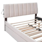 Lit plate-forme capitonné taille complète en tissu polaire avec lit gigogne