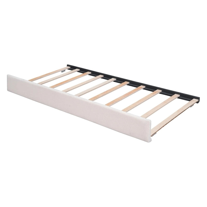 Lit plate-forme capitonné taille complète en tissu polaire avec lit gigogne