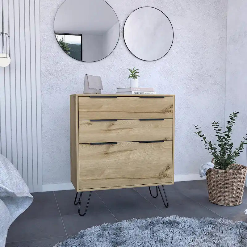 Commode Augusta avec pieds épingles et 3 tiroirs