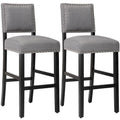 Tabourets de bar en tissu de 71 cm, tabourets de bar rembourrés Chaises de pub avec dossier et garniture de clous argentés, ensemble de 2