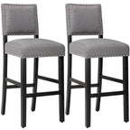Tabourets de bar en tissu de 71 cm, tabourets de bar rembourrés Chaises de pub avec dossier et garniture de clous argentés, ensemble de 2