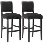 Tabourets de bar en tissu de 71 cm, tabourets de bar rembourrés Chaises de pub avec dossier et garniture de clous argentés, ensemble de 2