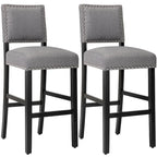 Tabourets de bar en tissu de 71 cm, tabourets de bar rembourrés Chaises de pub avec dossier et garniture de clous argentés, ensemble de 2