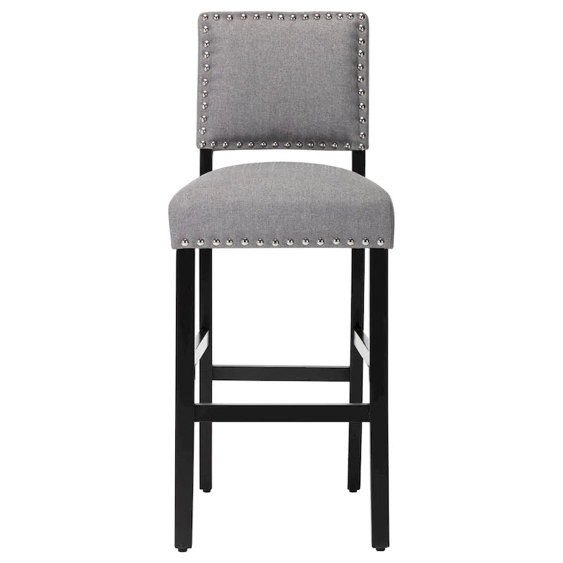 Tabourets de bar en tissu de 71 cm, tabourets de bar rembourrés Chaises de pub avec dossier et garniture de clous argentés, ensemble de 2