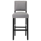 Tabourets de bar en tissu de 71 cm, tabourets de bar rembourrés Chaises de pub avec dossier et garniture de clous argentés, ensemble de 2
