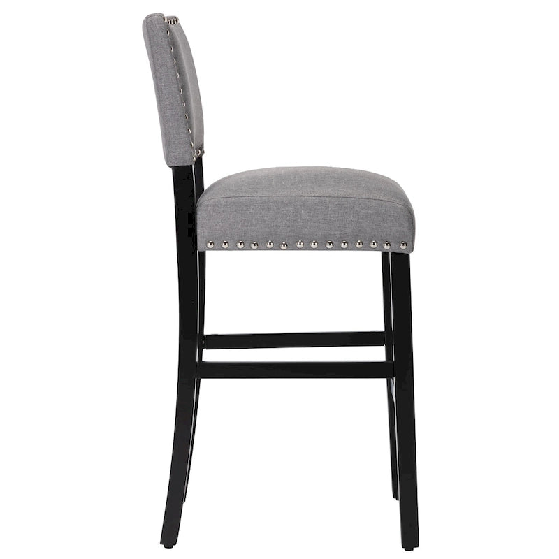 Tabourets de bar en tissu de 71 cm, tabourets de bar rembourrés Chaises de pub avec dossier et garniture de clous argentés, ensemble de 2