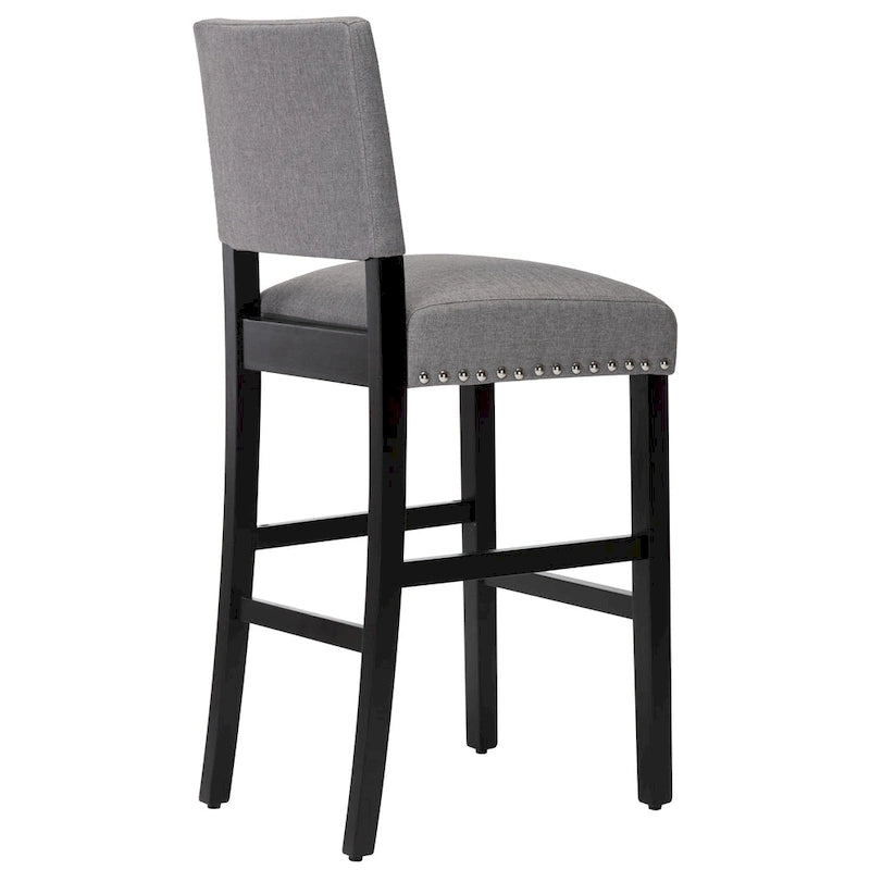 Tabourets de bar en tissu de 71 cm, tabourets de bar rembourrés Chaises de pub avec dossier et garniture de clous argentés, ensemble de 2