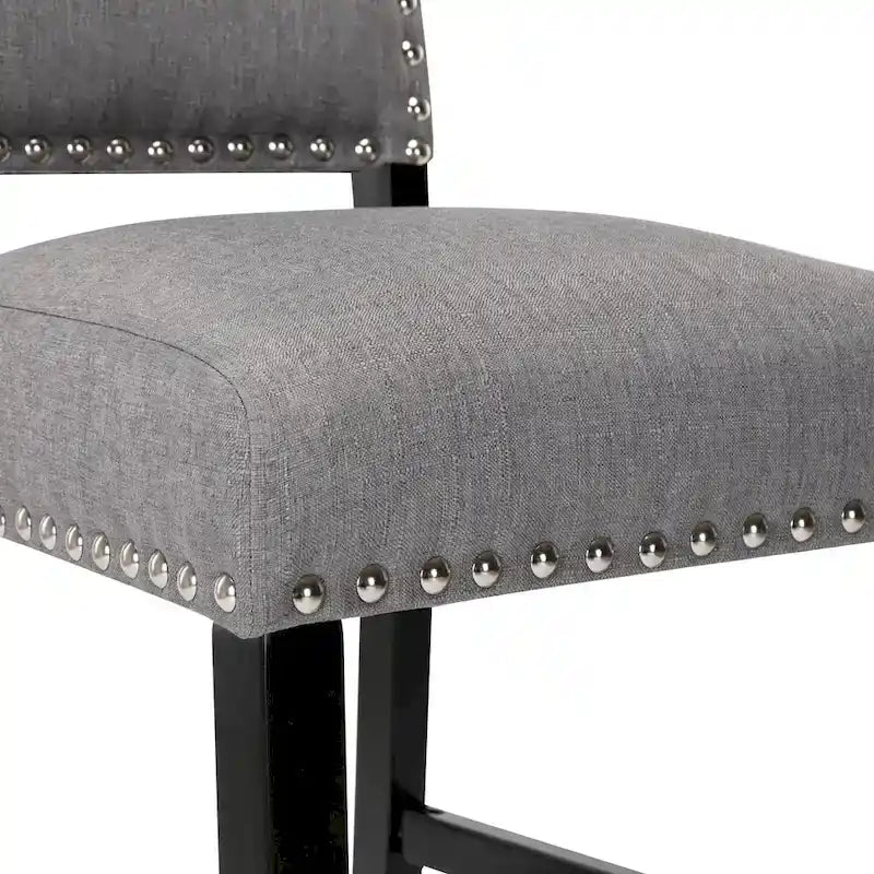 Tabourets de bar en tissu de 71 cm, tabourets de bar rembourrés Chaises de pub avec dossier et garniture de clous argentés, ensemble de 2