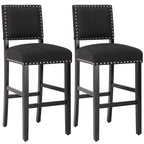 Tabourets de bar en tissu de 71 cm, tabourets de bar rembourrés Chaises de pub avec dossier et garniture de clous argentés, ensemble de 2