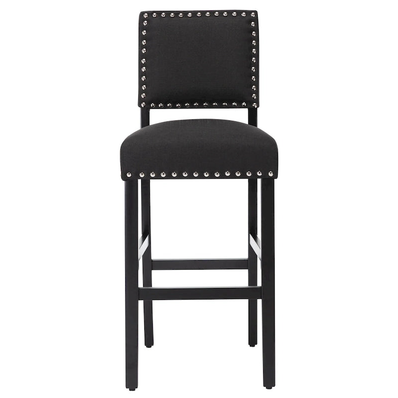 Tabourets de bar en tissu de 71 cm, tabourets de bar rembourrés Chaises de pub avec dossier et garniture de clous argentés, ensemble de 2