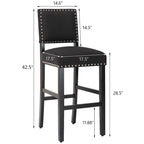 Tabourets de bar en tissu de 71 cm, tabourets de bar rembourrés Chaises de pub avec dossier et garniture de clous argentés, ensemble de 2