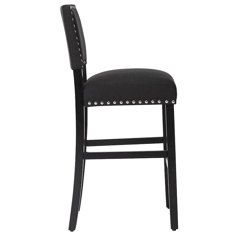Tabourets de bar en tissu de 71 cm, tabourets de bar rembourrés Chaises de pub avec dossier et garniture de clous argentés, ensemble de 2