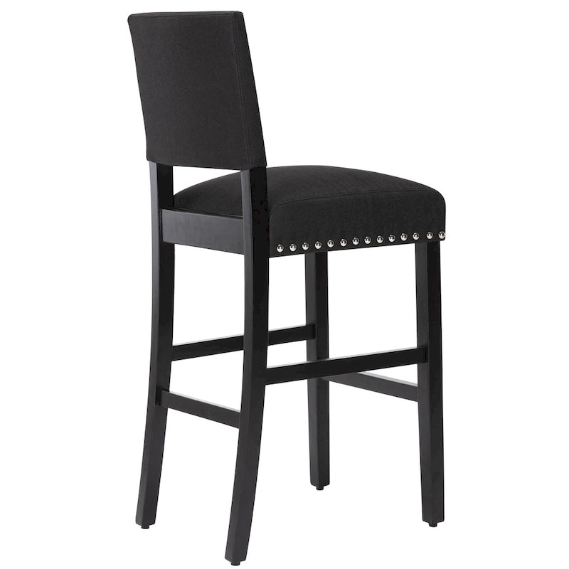 Tabourets de bar en tissu de 71 cm, tabourets de bar rembourrés Chaises de pub avec dossier et garniture de clous argentés, ensemble de 2