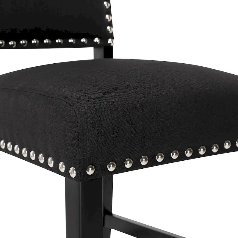 Tabourets de bar en tissu de 71 cm, tabourets de bar rembourrés Chaises de pub avec dossier et garniture de clous argentés, ensemble de 2