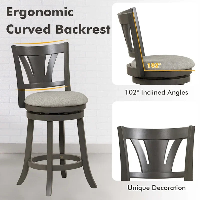 Lot de 1/2/4 tabourets de bar pivotants de 67 cm, hauteur comptoir, avec pieds en bois d'hévéa