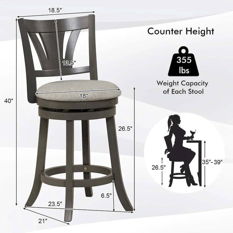 Lot de 1/2/4 tabourets de bar pivotants de 67 cm, hauteur comptoir, avec pieds en bois d'hévéa