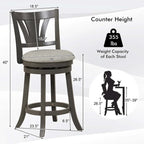Lot de 1/2/4 tabourets de bar pivotants de 67 cm, hauteur comptoir, avec pieds en bois d'hévéa