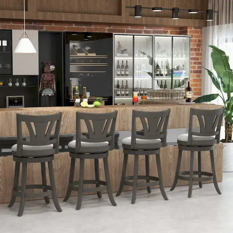 Lot de 1/2/4 tabourets de bar pivotants de 67 cm, hauteur comptoir, avec pieds en bois d'hévéa