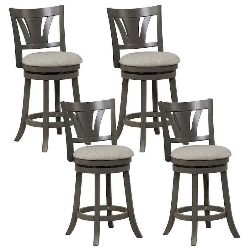 Lot de 1/2/4 tabourets de bar pivotants de 67 cm, hauteur comptoir, avec pieds en bois d'hévéa