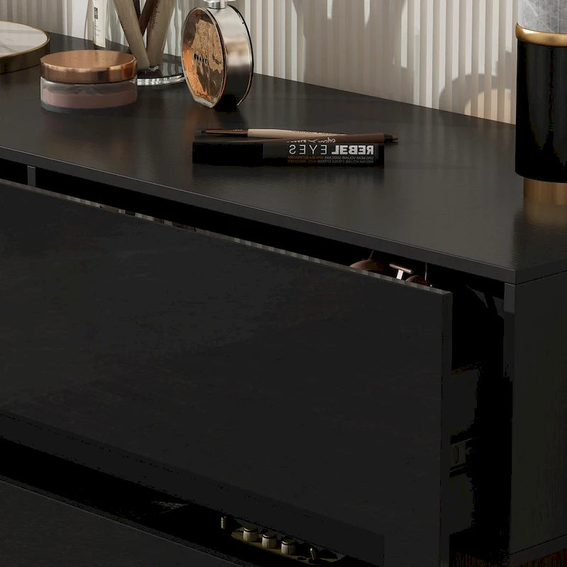 Commode à six tiroirs ultra-brillante avec design décalé (noir/blanc)