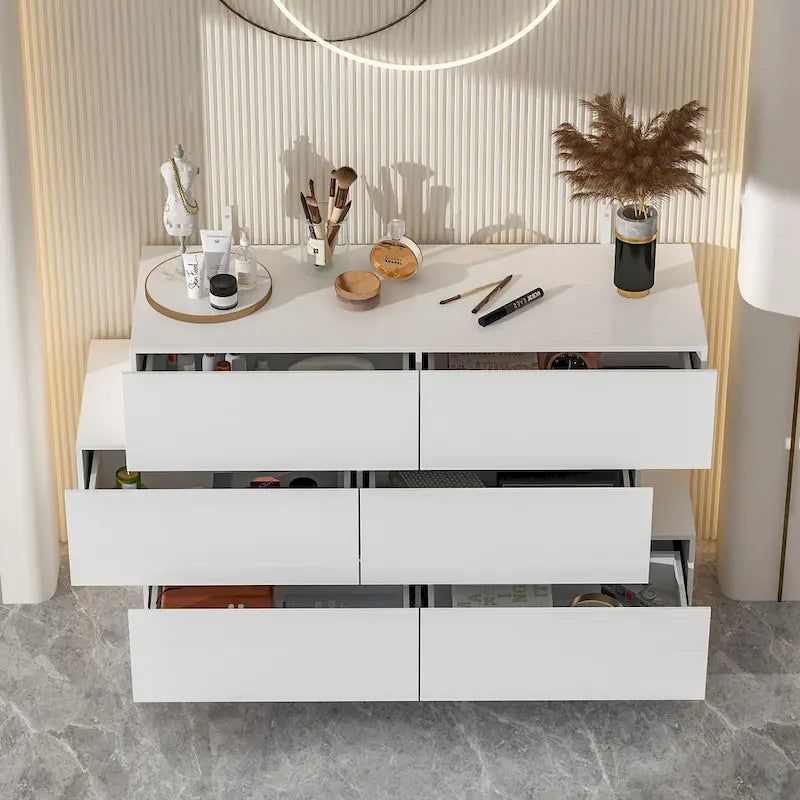Commode à six tiroirs ultra-brillante avec design décalé (noir/blanc)