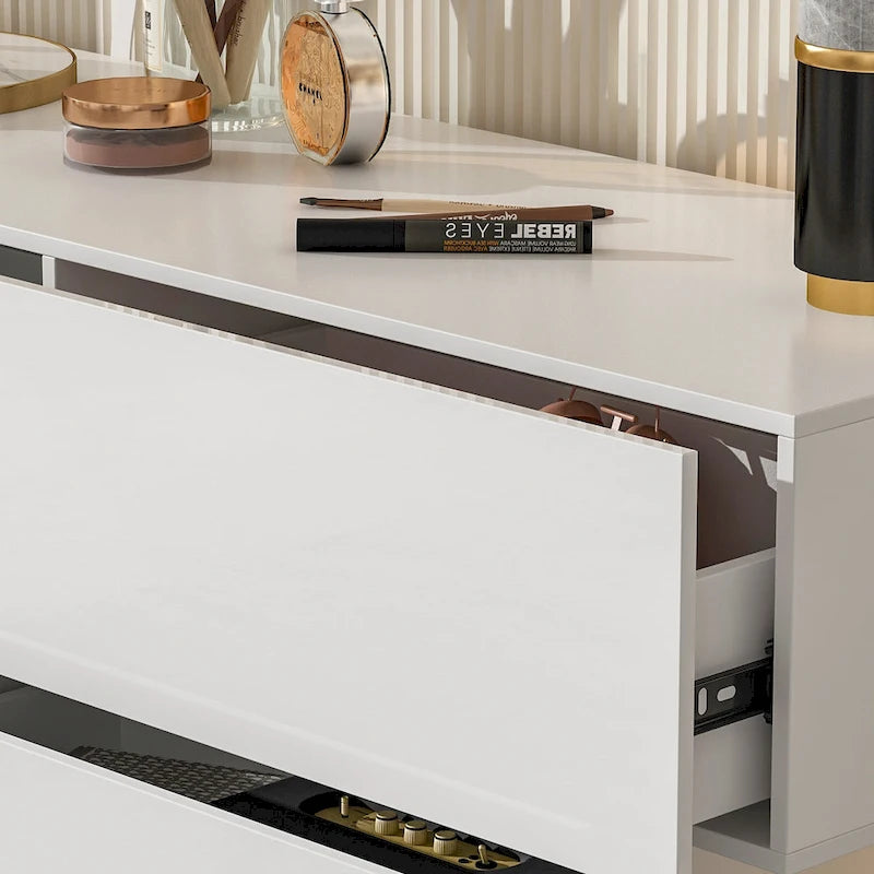 Commode à six tiroirs ultra-brillante avec design décalé (noir/blanc)