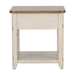 Table d'appoint réinventée blanc antique avec panier de style ferme