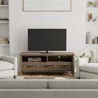 Meuble TV/multimédia contemporain WYNDENHALL Rowan en BOIS MASSIF, largeur 50 po, brun fumé, pour téléviseurs jusqu'à 55 po - 16p x 50l x 20h