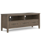 Meuble TV/multimédia contemporain WYNDENHALL Rowan en BOIS MASSIF, largeur 50 po, brun fumé, pour téléviseurs jusqu'à 55 po - 16p x 50l x 20h