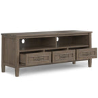 Meuble TV/multimédia contemporain WYNDENHALL Rowan en BOIS MASSIF, largeur 50 po, brun fumé, pour téléviseurs jusqu'à 55 po - 16p x 50l x 20h