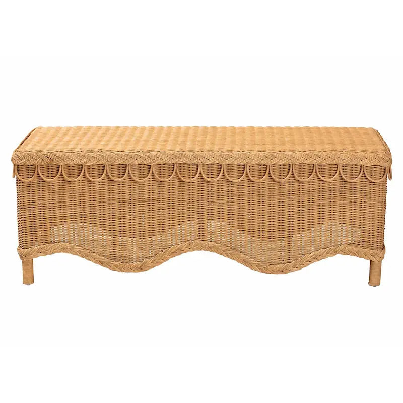 Banc d'appoint Erla Bohème en rotin clair avec bordure festonnée