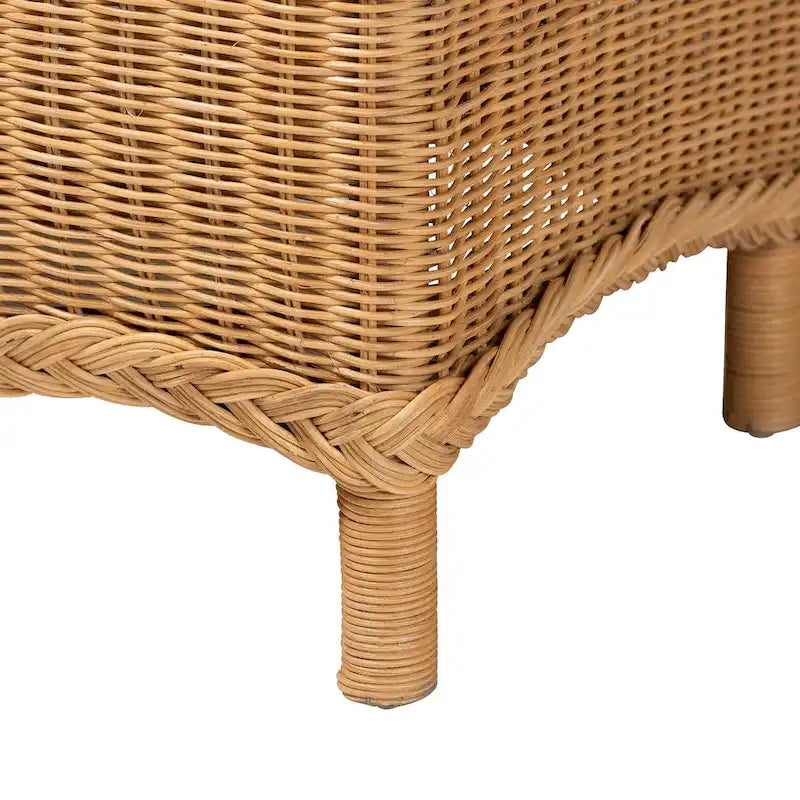Banc d'appoint Erla Bohème en rotin clair avec bordure festonnée