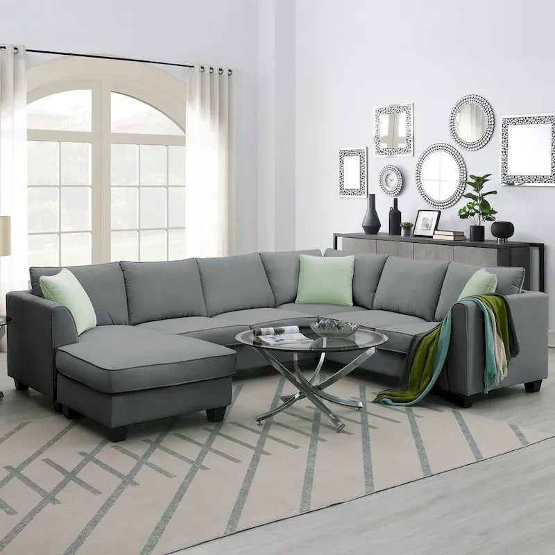Ensemble de canapés de salon modulables 7 places 112*87 avec 3 oreillers, gris
