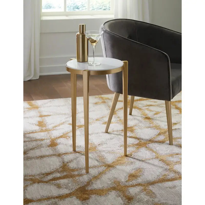 Table d'appoint Billie de 24 pouces de haut avec plateau en marbre véritable et accents blancs et dorés