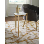 Table d'appoint Billie de 24 pouces de haut avec plateau en marbre véritable et accents blancs et dorés