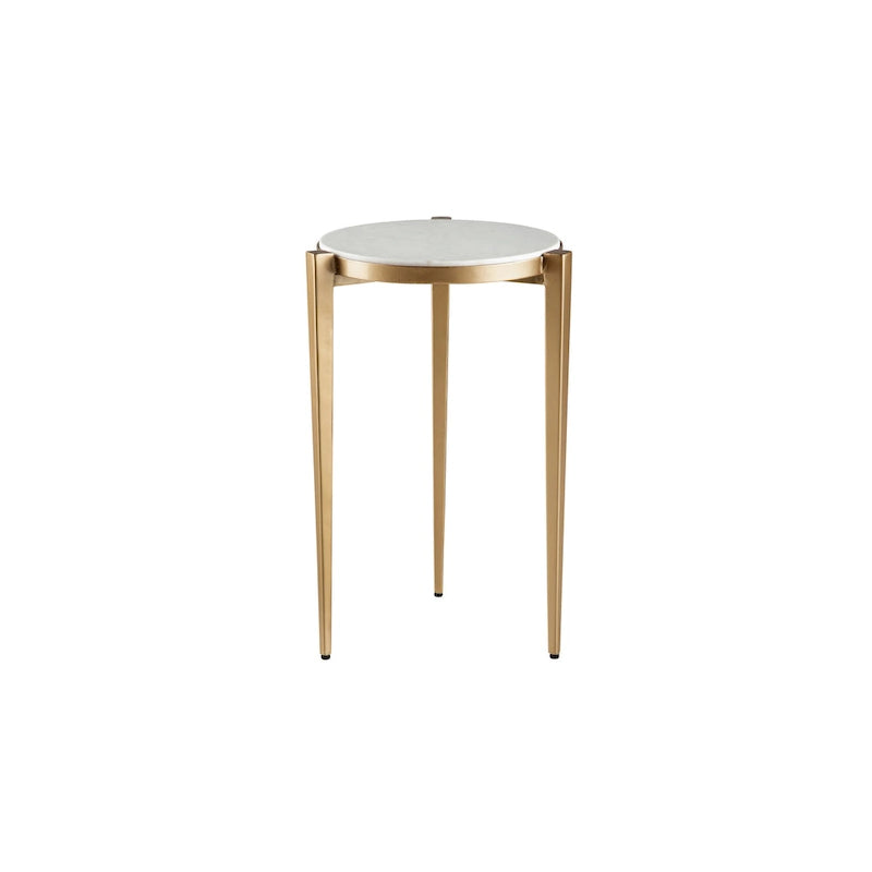 Table d'appoint Billie de 24 pouces de haut avec plateau en marbre véritable et accents blancs et dorés