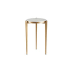 Table d'appoint Billie de 24 pouces de haut avec plateau en marbre véritable et accents blancs et dorés