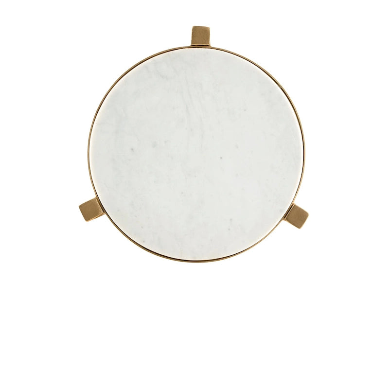 Table d'appoint Billie de 24 pouces de haut avec plateau en marbre véritable et accents blancs et dorés
