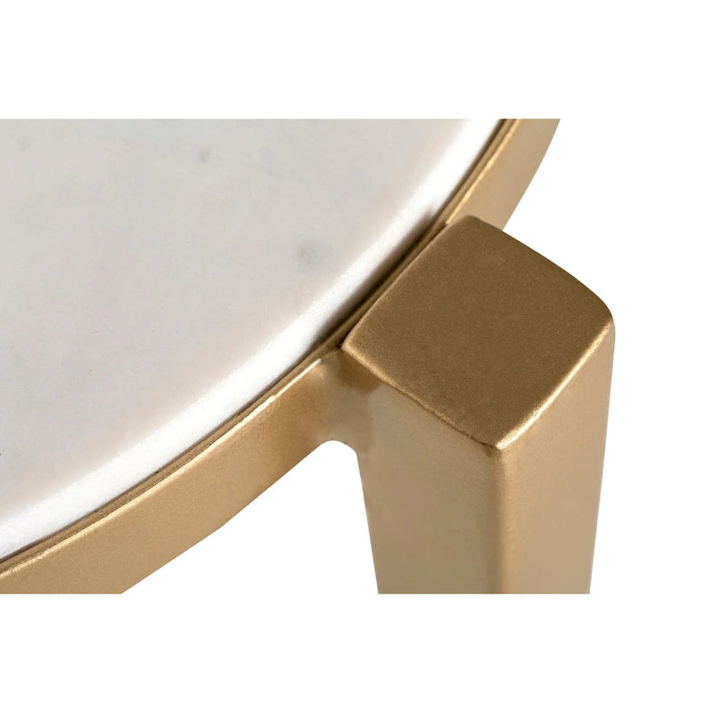 Table d'appoint Billie de 24 pouces de haut avec plateau en marbre véritable et accents blancs et dorés